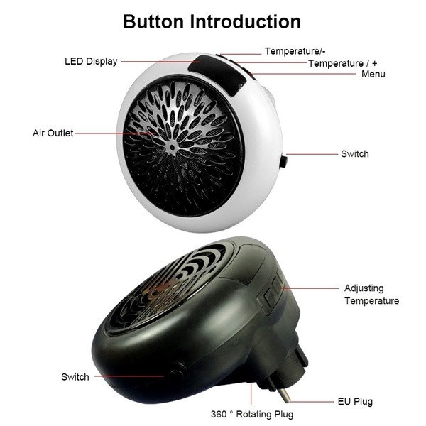 Aquecedor Digital Elétrico de ligar à parede - 900W