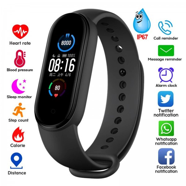 BRACELETE RELÓGIO M5 - MEDIÇÃO DE PULSAÇÃO, PRECISÃO ARTERIAL E OXIGÉNIO