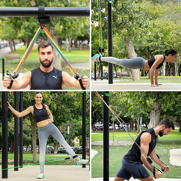 ELÁSTICOS RESISTENTES COM ACESSÓRIOS E GUIA DE EXERCÍCIOS