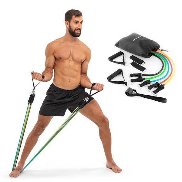 ELÁSTICOS RESISTENTES COM ACESSÓRIOS E GUIA DE EXERCÍCIOS
