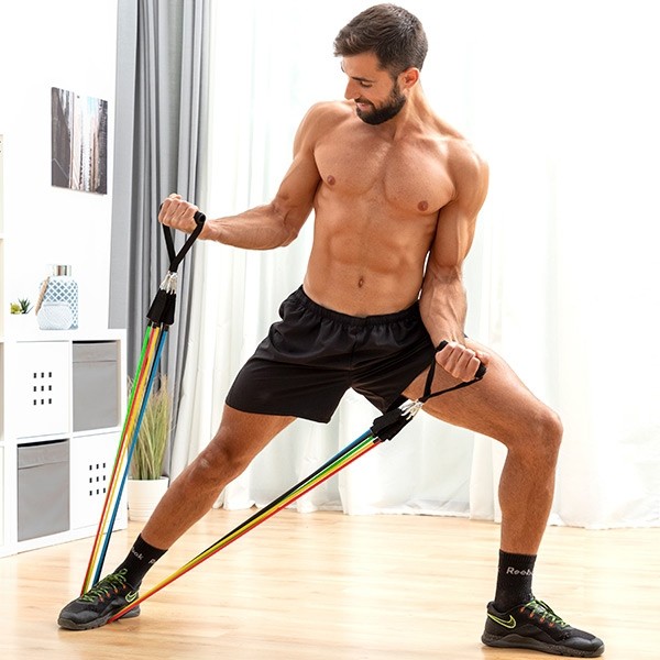 ELÁSTICOS RESISTENTES COM ACESSÓRIOS E GUIA DE EXERCÍCIOS