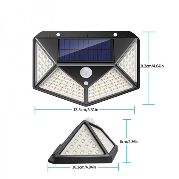 LUZ LED SOLAR DE PAREDE COM SENSOR DE MOVIMENTO - 100 LEDS
