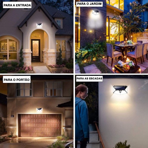 LUZ LED SOLAR DE PAREDE COM SENSOR DE MOVIMENTO - 100 LEDS